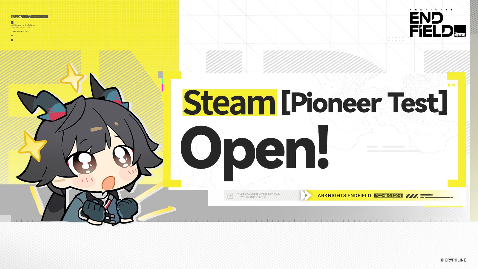 Chibi artwork promoting the Arknights: Endfield Steam test