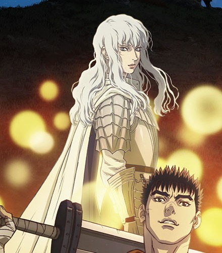 Griffith in pale armour in the promotional artwork for Memorial Edition, before his transformation into Femto.