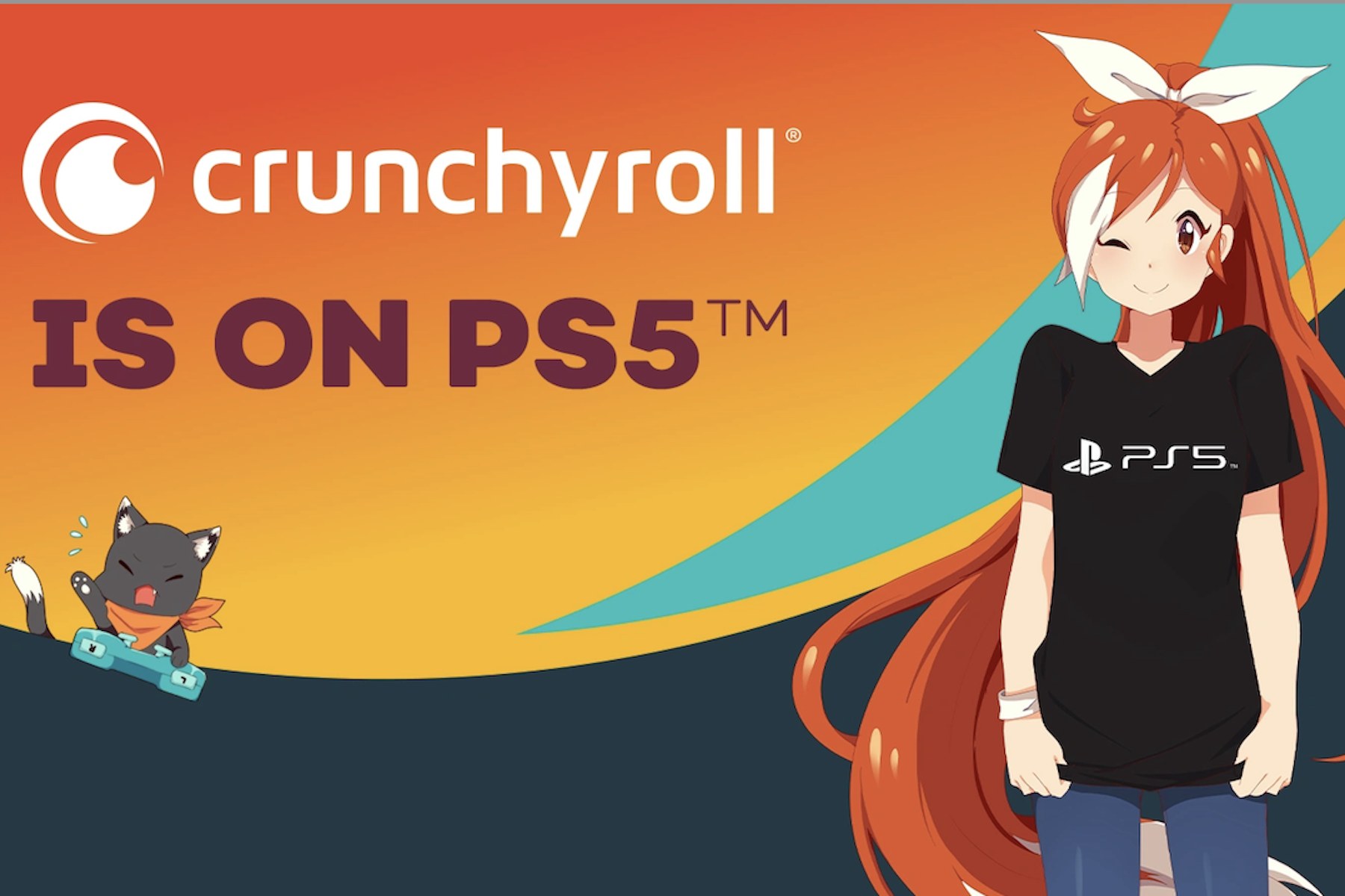 Promotional image of Crunchyroll on PS5 with the mascot Hime