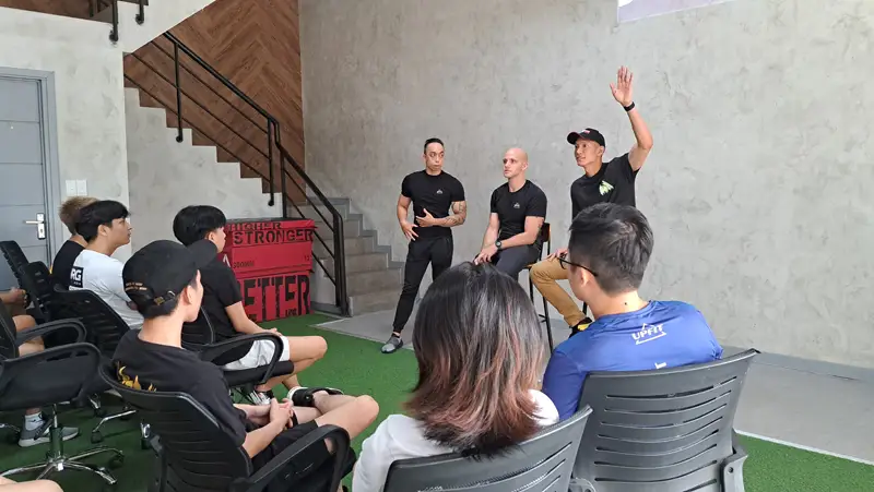 TK Nguyen and GAM members at an Upfit session on health and fitness.