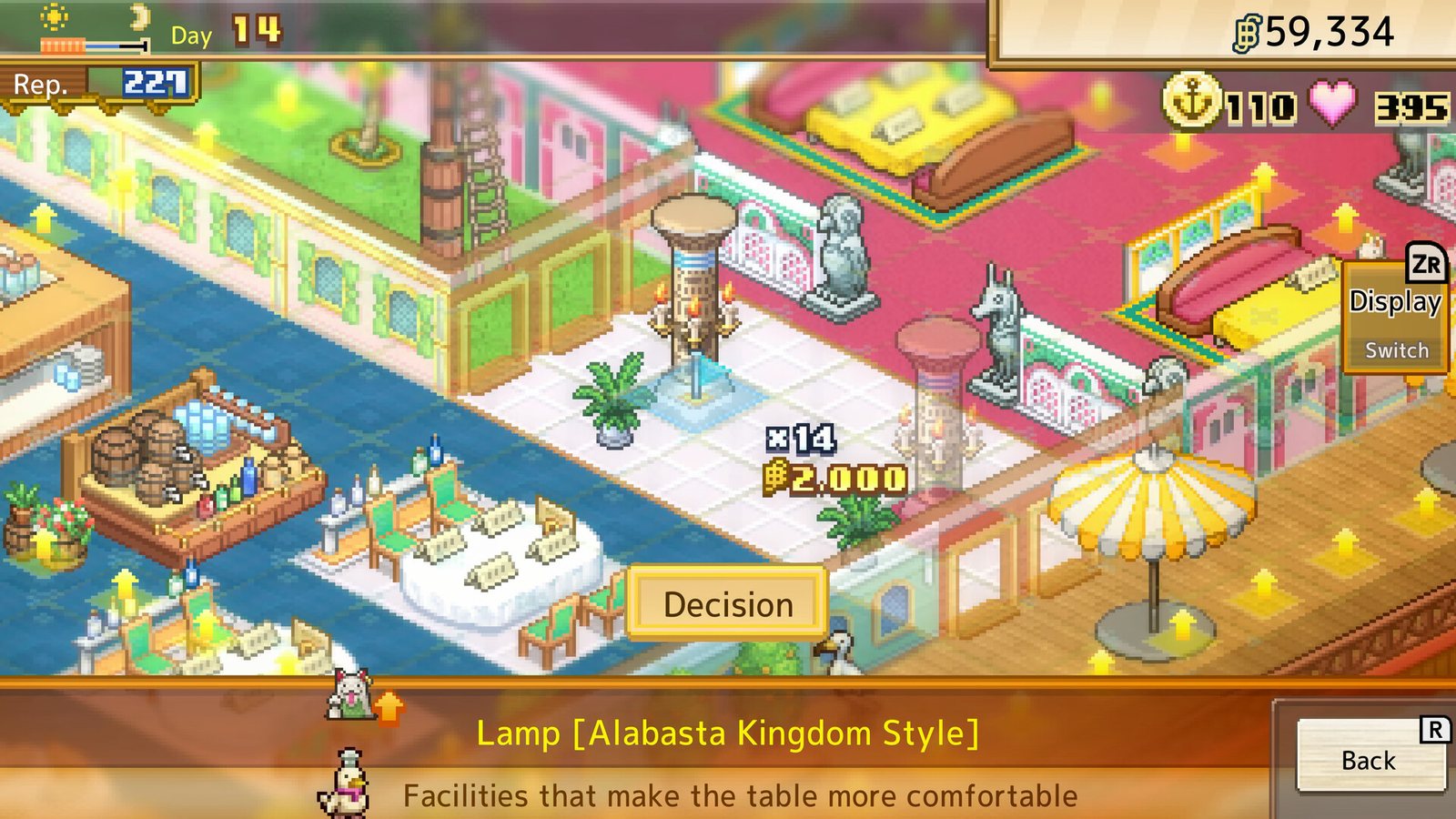 An Alabasta-style lamp selected in the restaurant layout mode