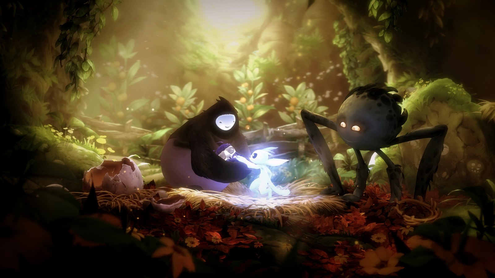 Ori glowing in a forest in Ori and the Will of the Wisps
