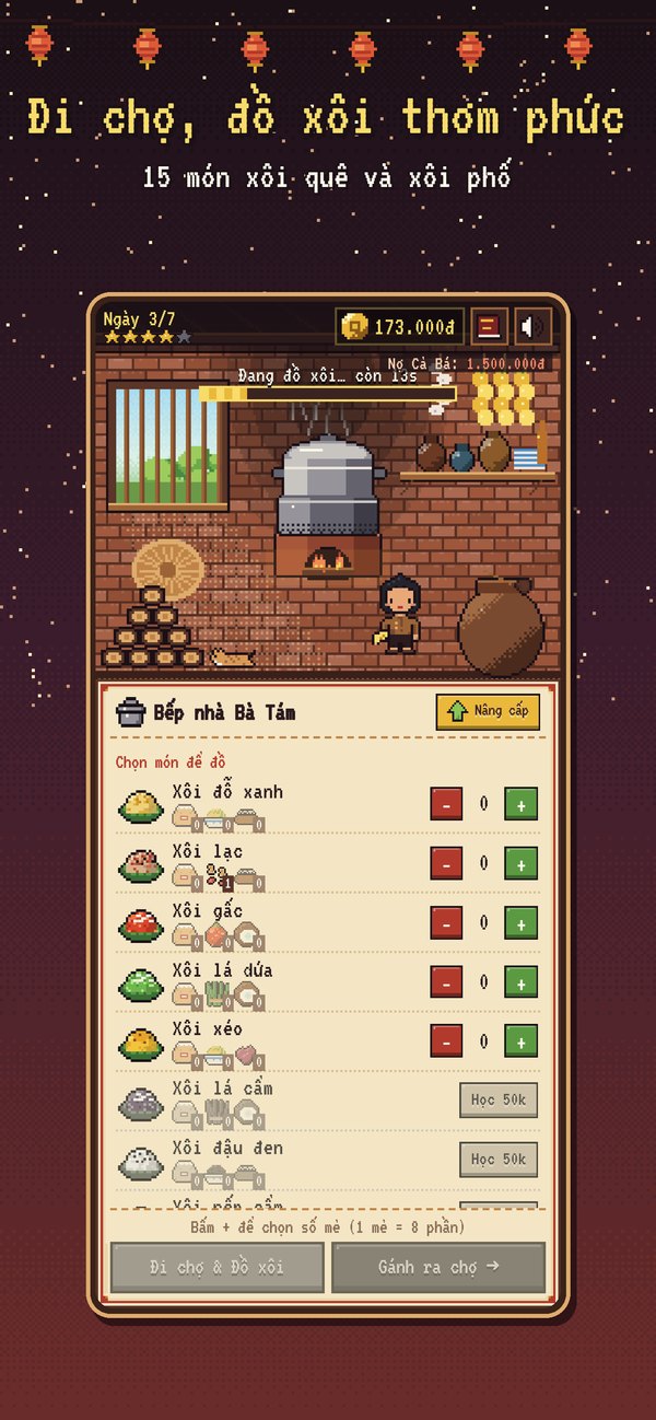 Grandma Tám’s kitchen screen with the list of sticky rice dishes in Tiệm Xôi Bà Tám