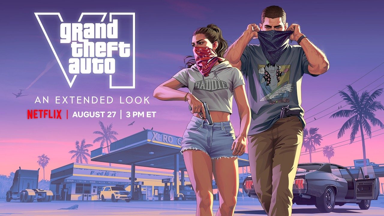 GTA 6 key art Jason và Lucia tại trạm xăng